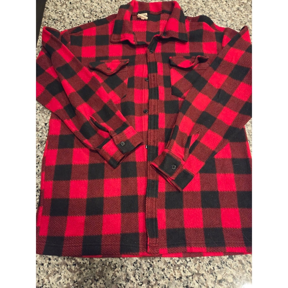 Open Trails Mens Large Red Black Buffalo Plaid Fleece Button Down Shirt DG218020